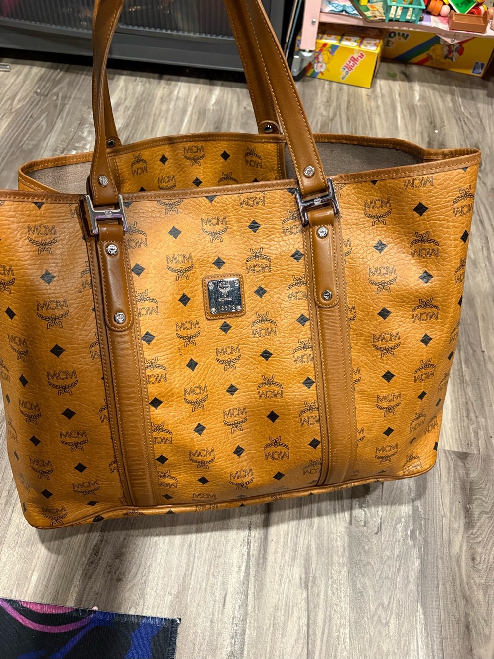 MCM Cognac Visetos Logo Shopper Tote